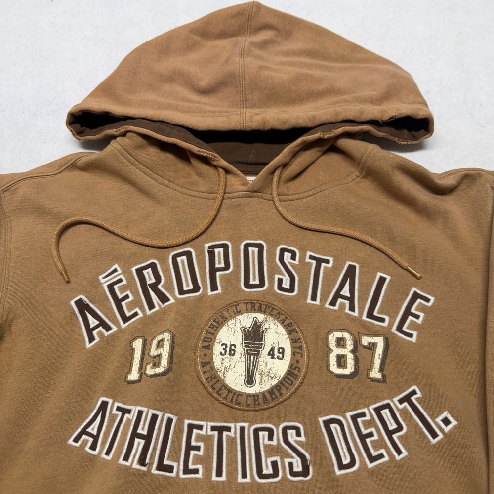 Y2K Aeropostale Hoodie Pullover Athletics Dept Graphic Cotton‎ Blend Brown Small - Picture 10 of 14